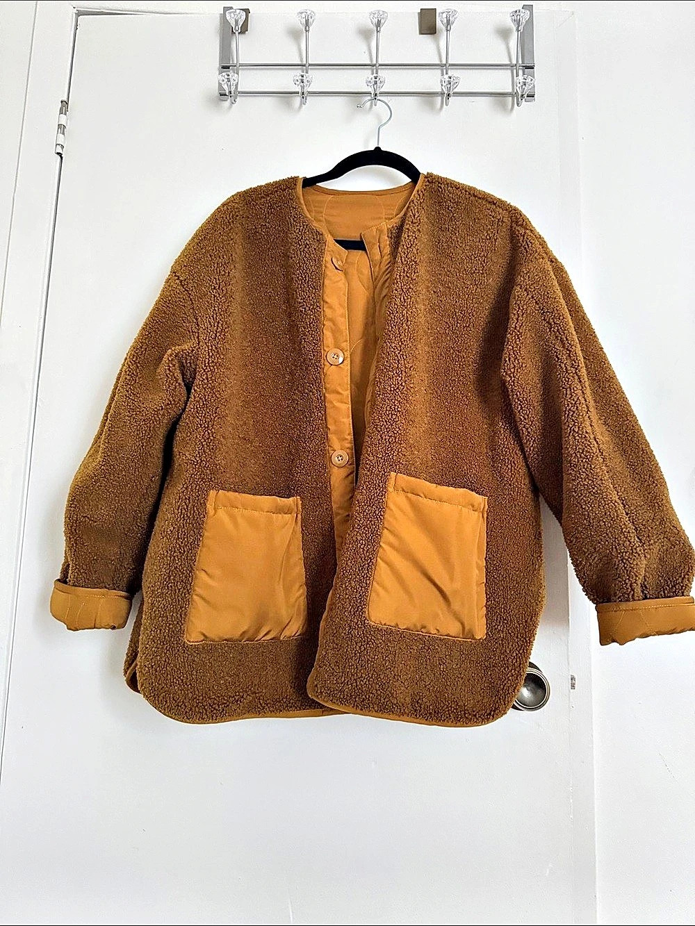 Daily Ritual Reversible Teddy & Quilted Jacket in Camel / Brown - Size S